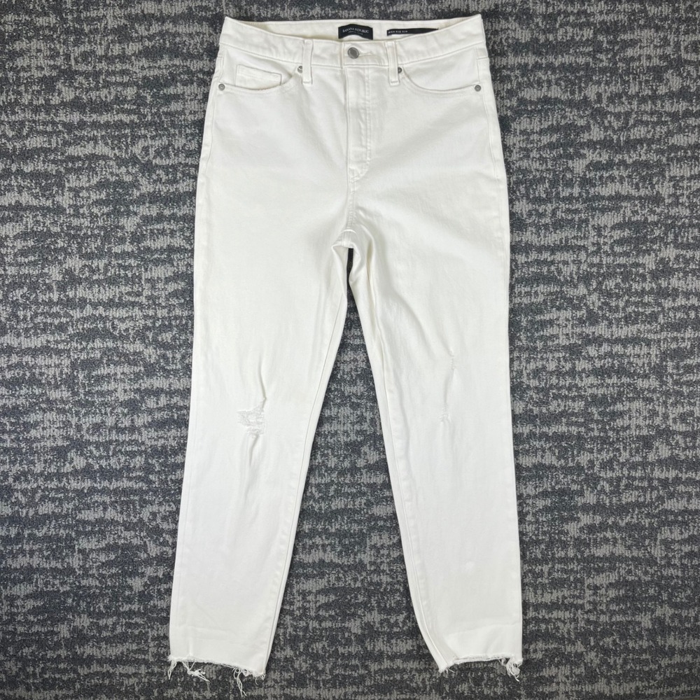 Banana Republic Jeans Women 30 White High Rise Slim Distressed Raw Hem Premium